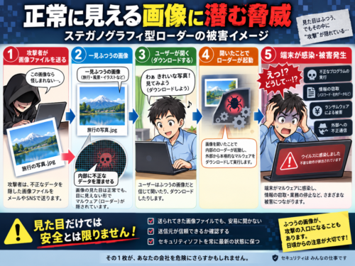ステガノグラフィで画像ファイルに潜むマルウェアの配信手口と対策